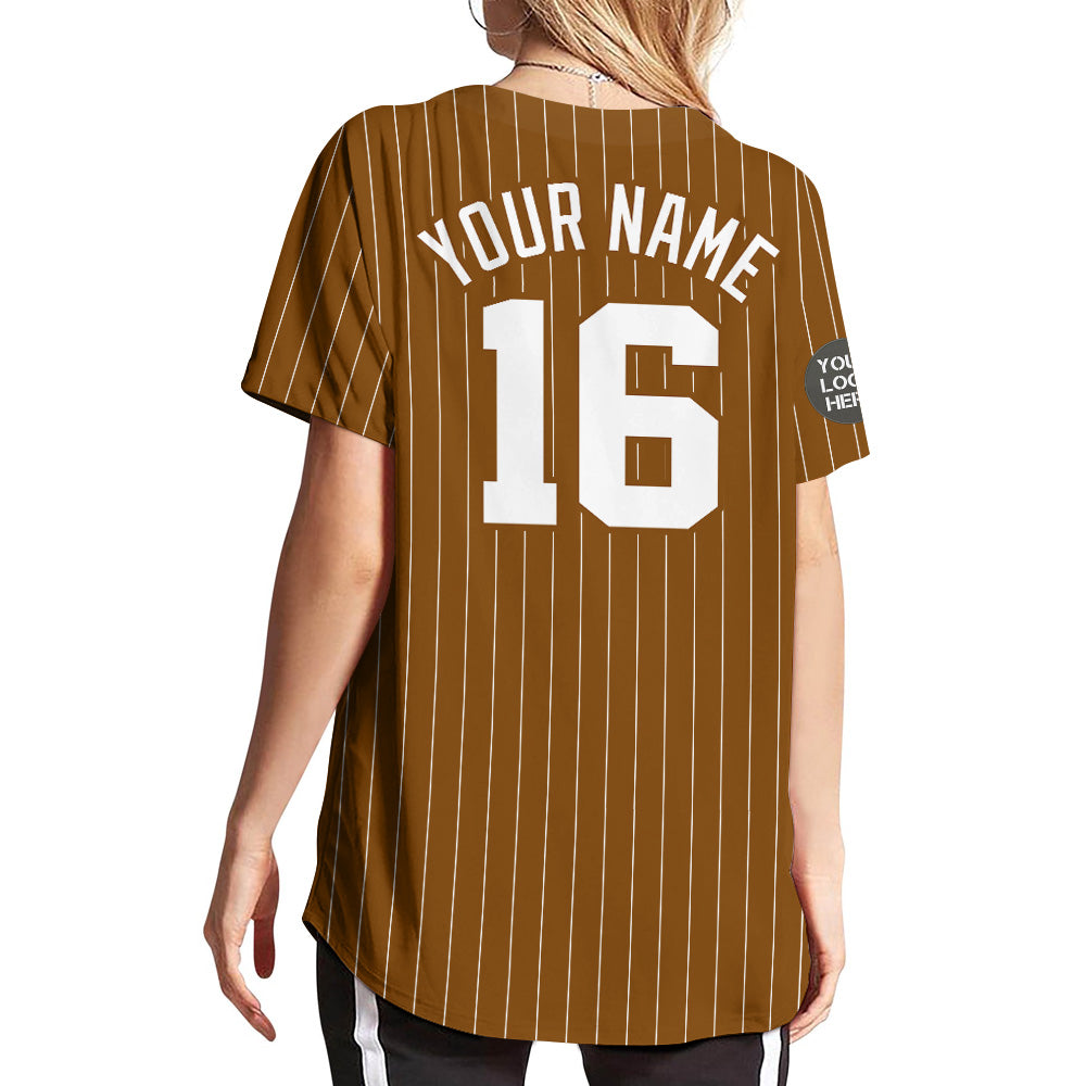 Custom Logo Name Number Brown Pinstripe Baseball Jersey