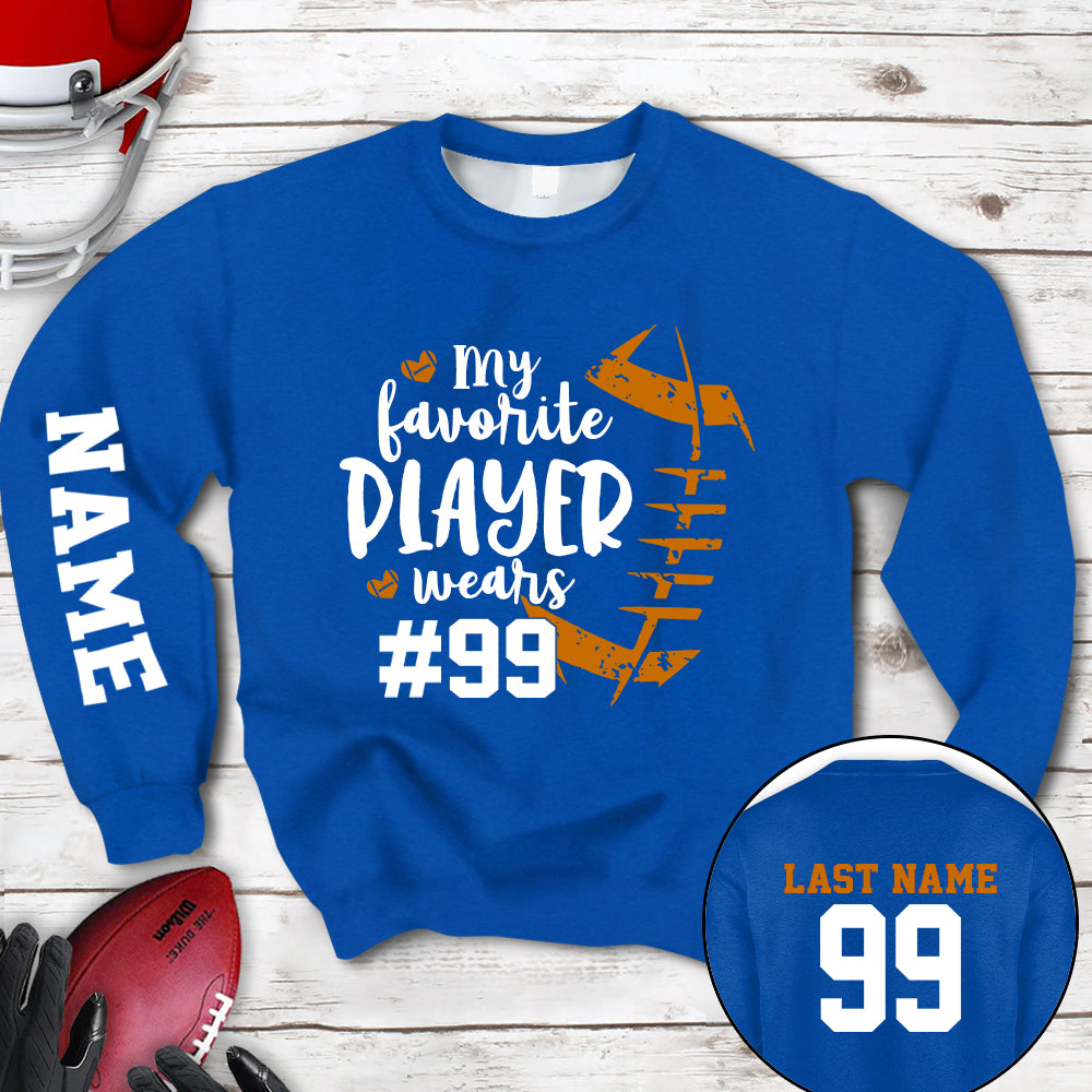 Personalized Shirt My Favorite Player Wears Football Number All Over Print Shirt For Football Mom Grandma Family Member Game Day Shirt H2511