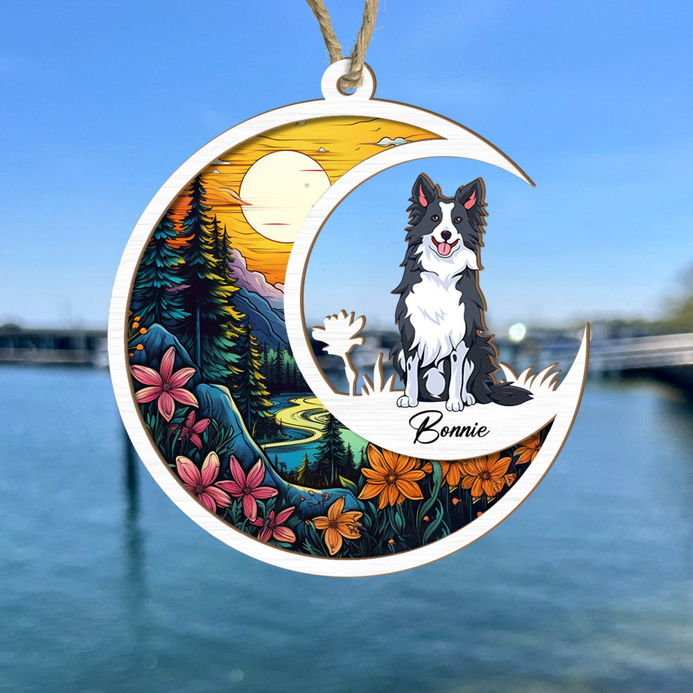 Dog Suncatcher Personalized Ornament - Handmade Custom Name And Dog Breed Decor, Engraved Dog Lovers Gift