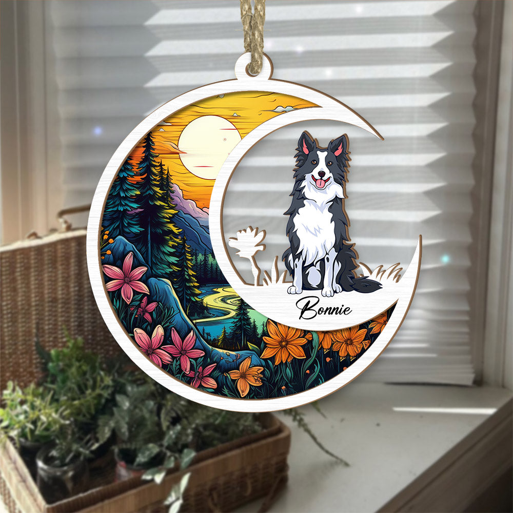 Dog Suncatcher Personalized Ornament - Handmade Custom Name And Dog Breed Decor, Engraved Dog Lovers Gift