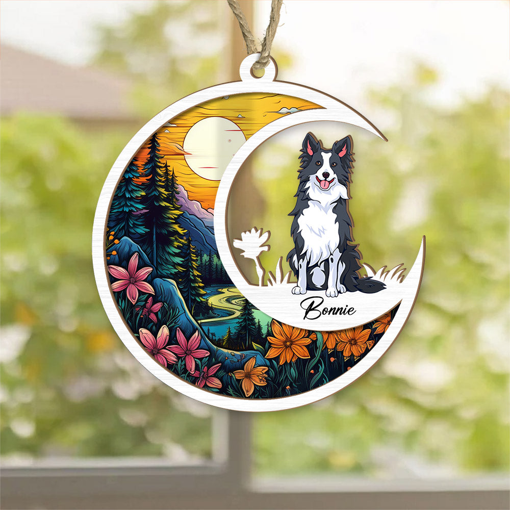 Dog Suncatcher Personalized Ornament - Handmade Custom Name And Dog Breed Decor, Engraved Dog Lovers Gift