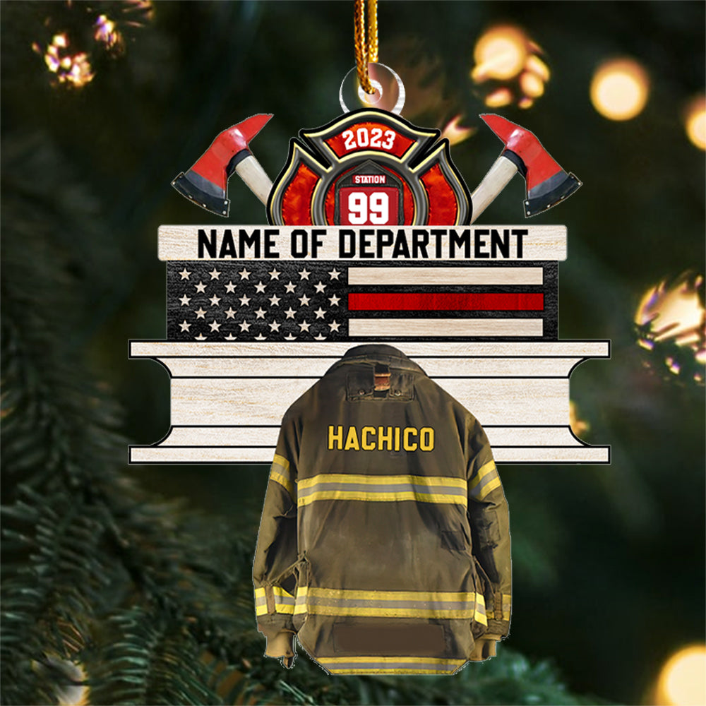 Firefighter Group Squad And Team Ornament, 1-20 Spots For Names On The Jackets Helmet Axes Gift For A Station, Fire Man