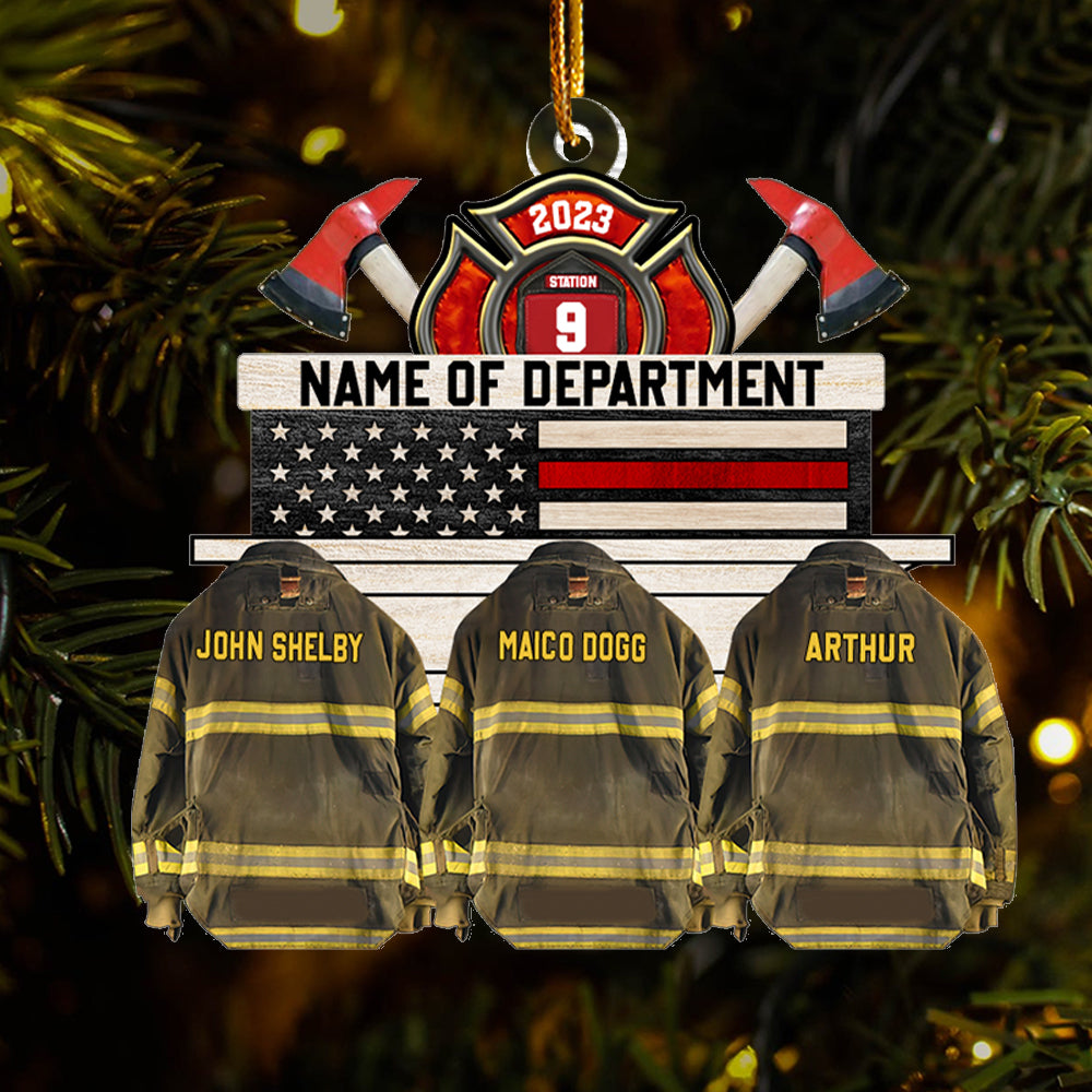 Firefighter Group Squad And Team Ornament, 1-20 Spots For Names On The Jackets Helmet Axes Gift For A Station, Fire Man
