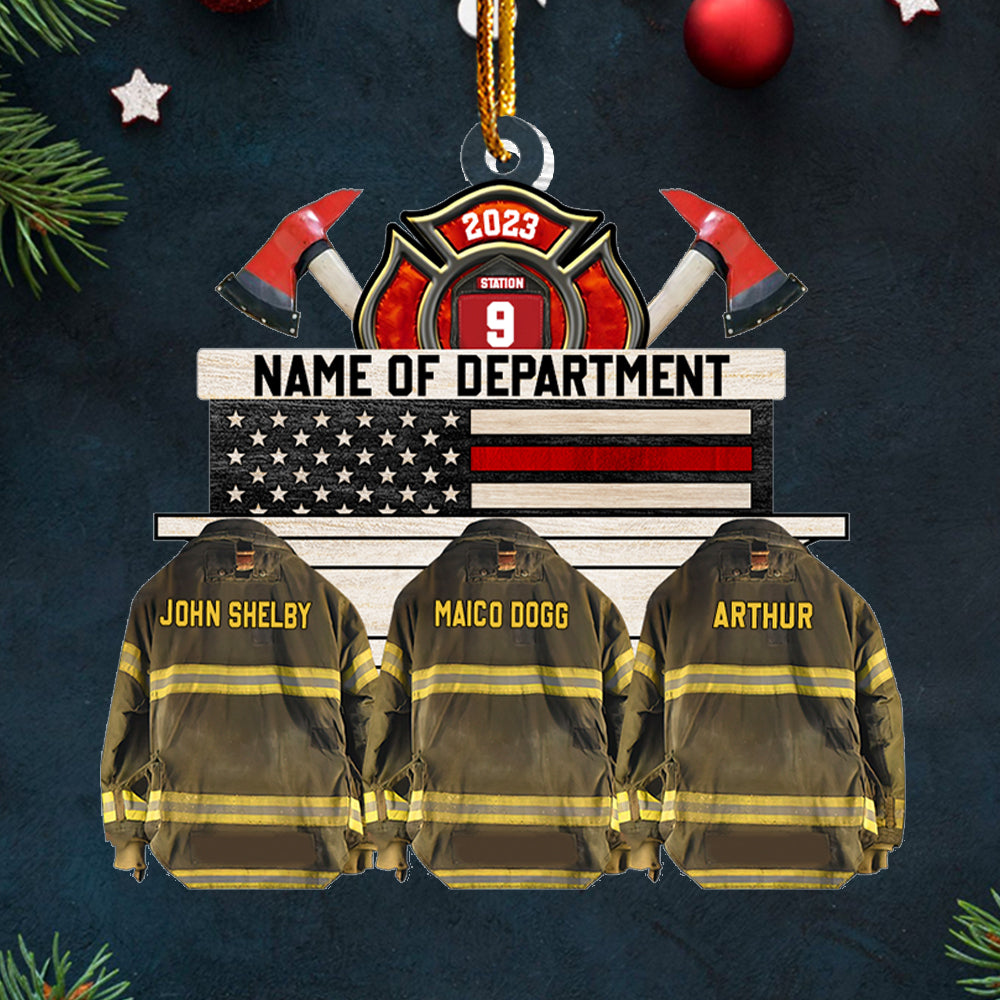 Firefighter Group Squad And Team Ornament, 1-20 Spots For Names On The Jackets Helmet Axes Gift For A Station, Fire Man