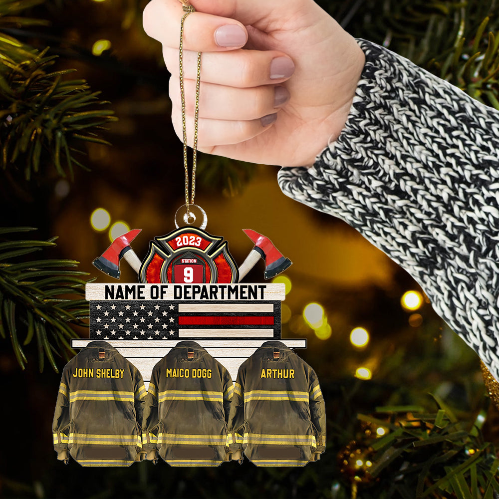 Firefighter Group Squad And Team Ornament, 1-20 Spots For Names On The Jackets Helmet Axes Gift For A Station, Fire Man