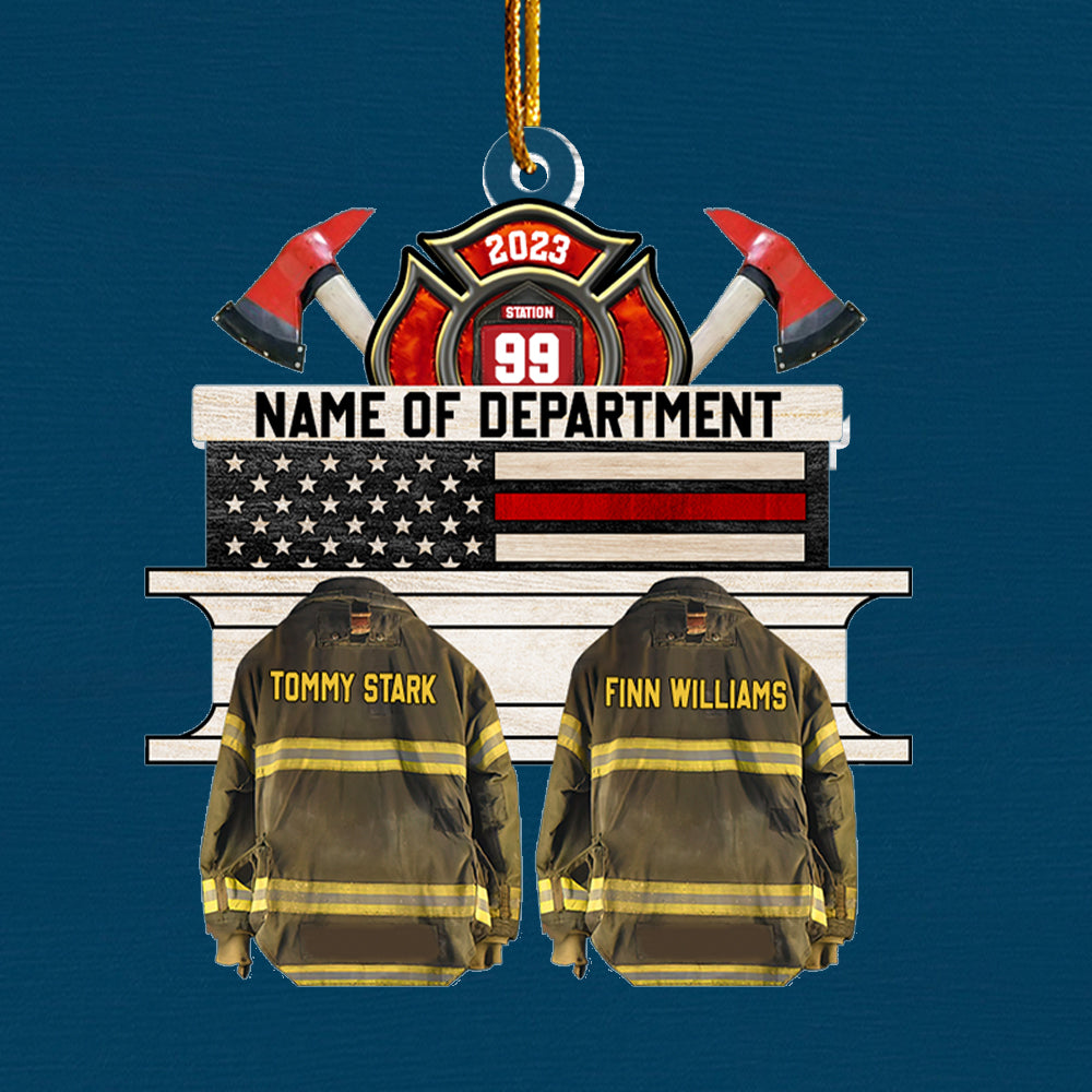 Firefighter Group Squad And Team Ornament, 1-20 Spots For Names On The Jackets Helmet Axes Gift For A Station, Fire Man