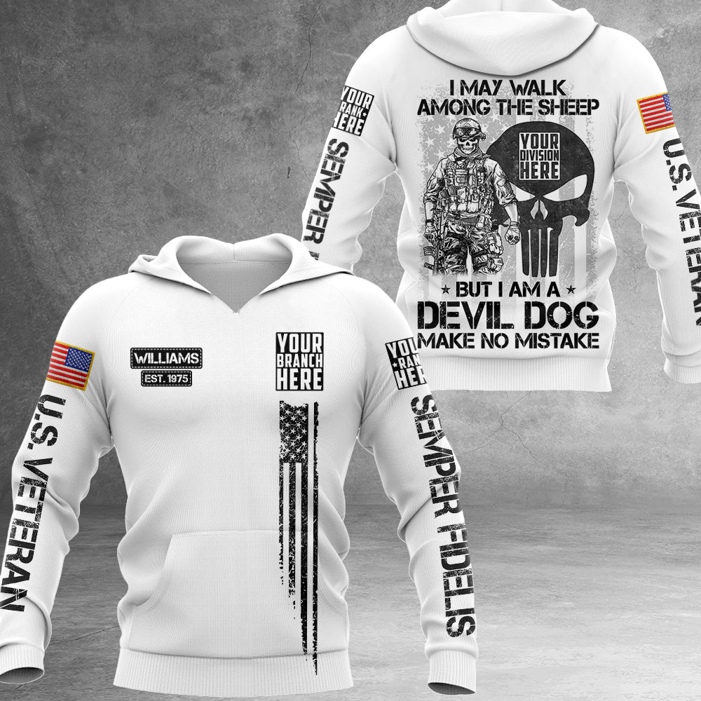 I May Walk Among The Sheep But I Am A Devil Dog Make No Mistake Personalized All Over Print Shirt For Veteran H2511