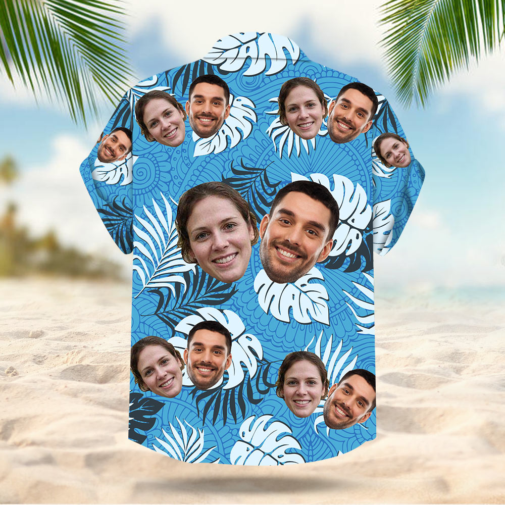 Custom Face Leaves & Flowers Pattern Hawaiian Shirt For Men For Her