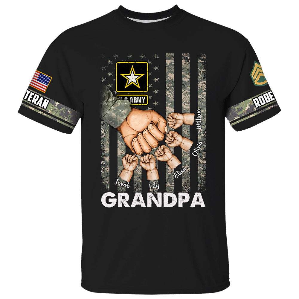 Veteran Grandpa Grandkids Flag Hands Personalized All Over Print Shirt Gift For Father's Day K1702