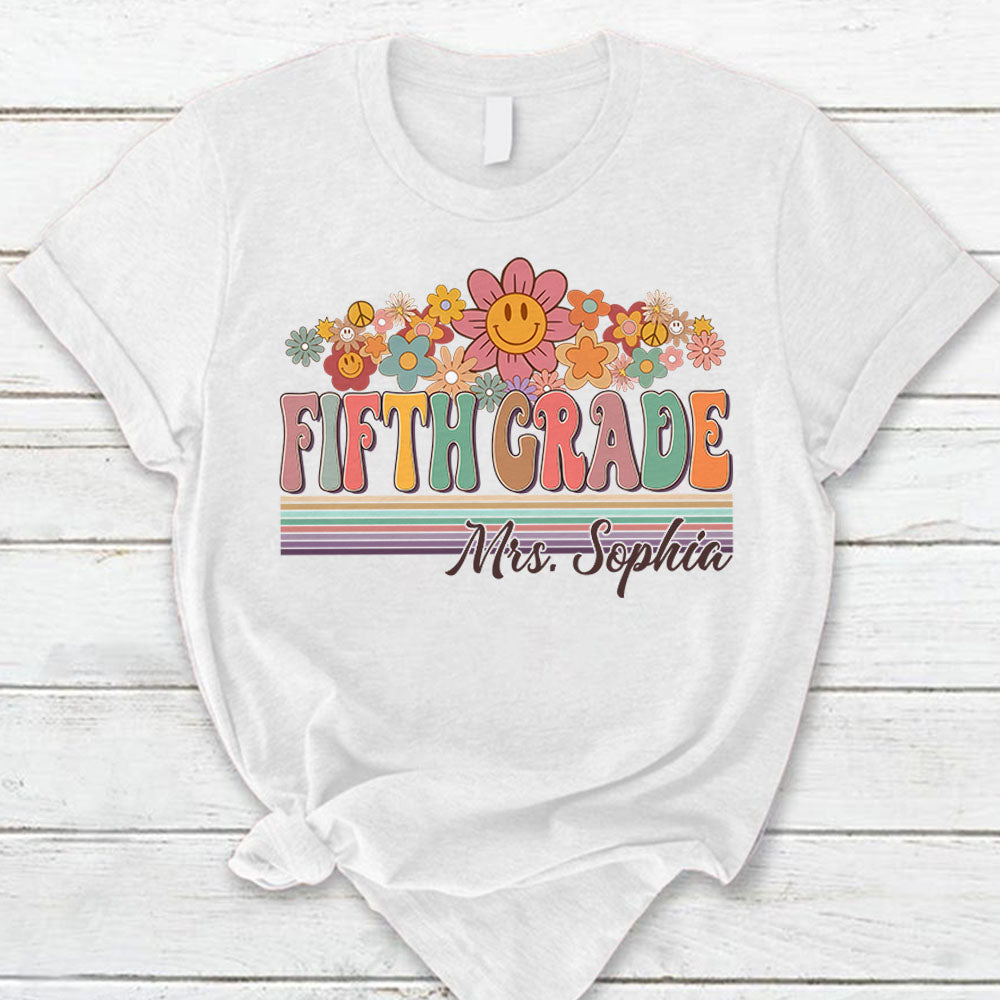 Personalized Shirt Groovy Back To School,Retro Fifth Grade Designs Shirt, Floral Hippie First Day Of School Shirt Hk10