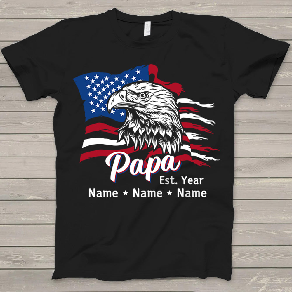 Personalized Papa Est. Year, Eagle American Flag, 4Th Of July Shirt For Grandpa, Gift For Papa