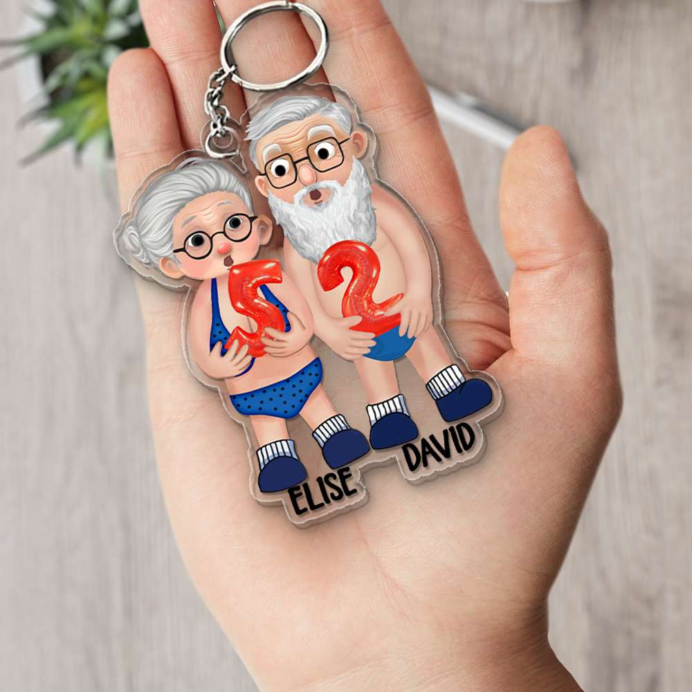 Old Couple Holding Balloons Anniversary Gift Personalized Acrylic Keychain