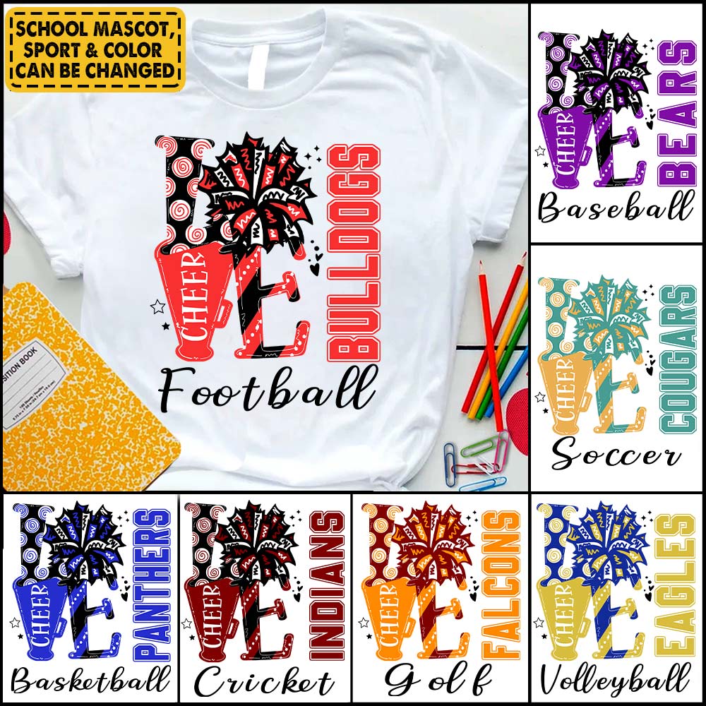 Personalized School Mascot Custom Sport Name Love Cheer T-Shirt