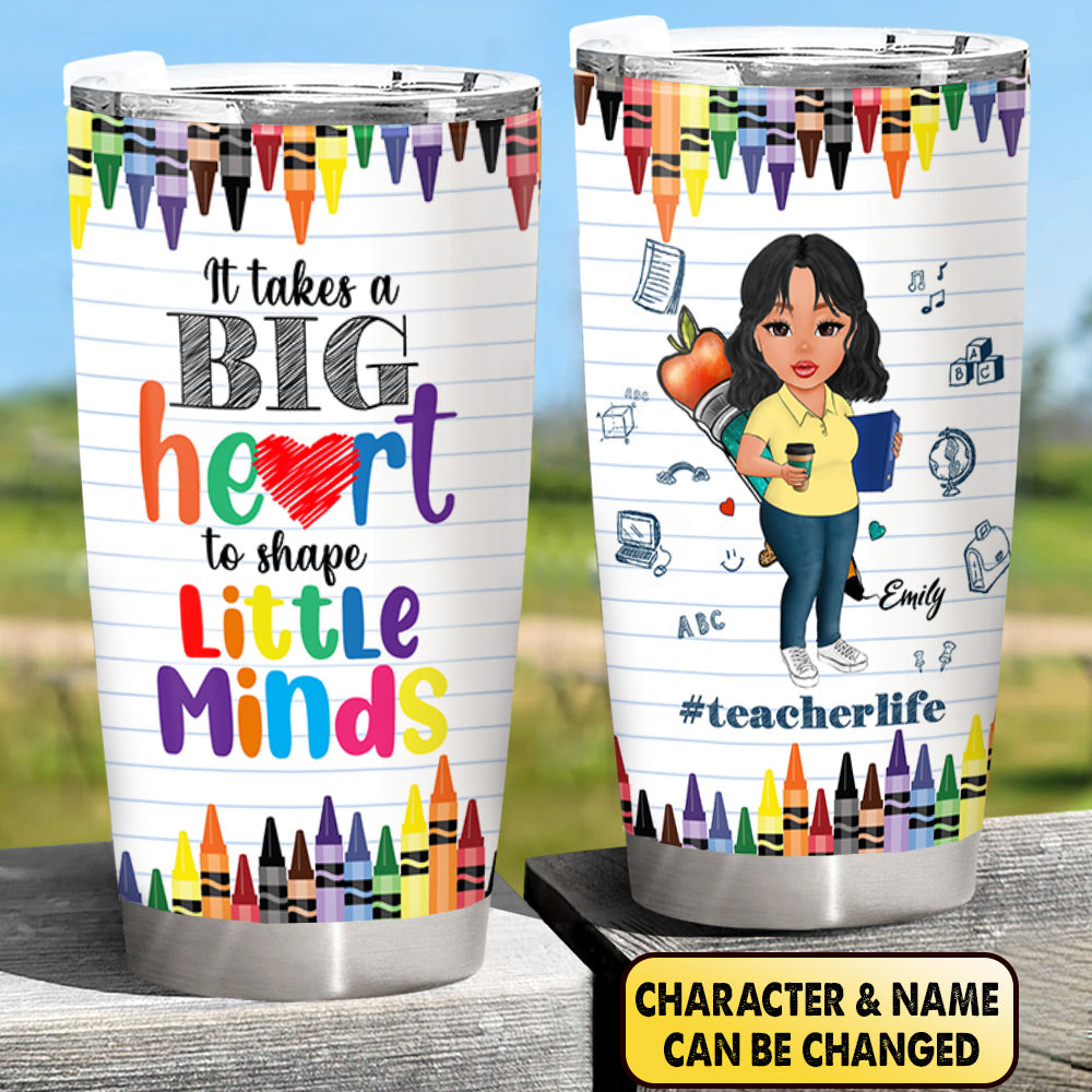 Personalized It Takes A Big Heart To Shape Little Minds Tumbler Back To School For Teacher