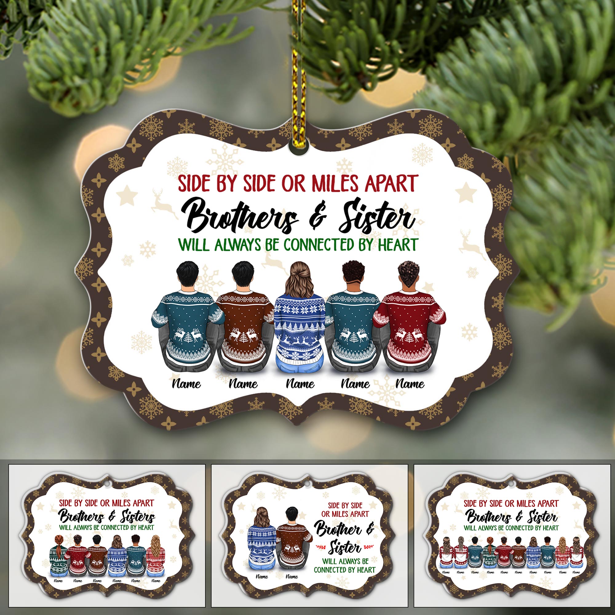 Sisters And Brothers Connected By Heart Personalized Ornament Gift For Sister Brother