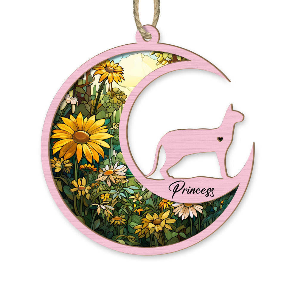 Loss of Pet Sympathy Gift - Pet Memorial Suncatcher Personalized Ornament - Handmade Custom Name Cat Decor, Engraved Cat Lovers Gift