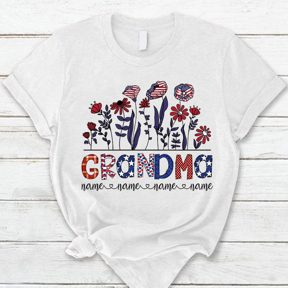 Personalized Grandma Wildflowers Shirt 4Th Of July, Custom Kidnames Gift For Grandma Mimi