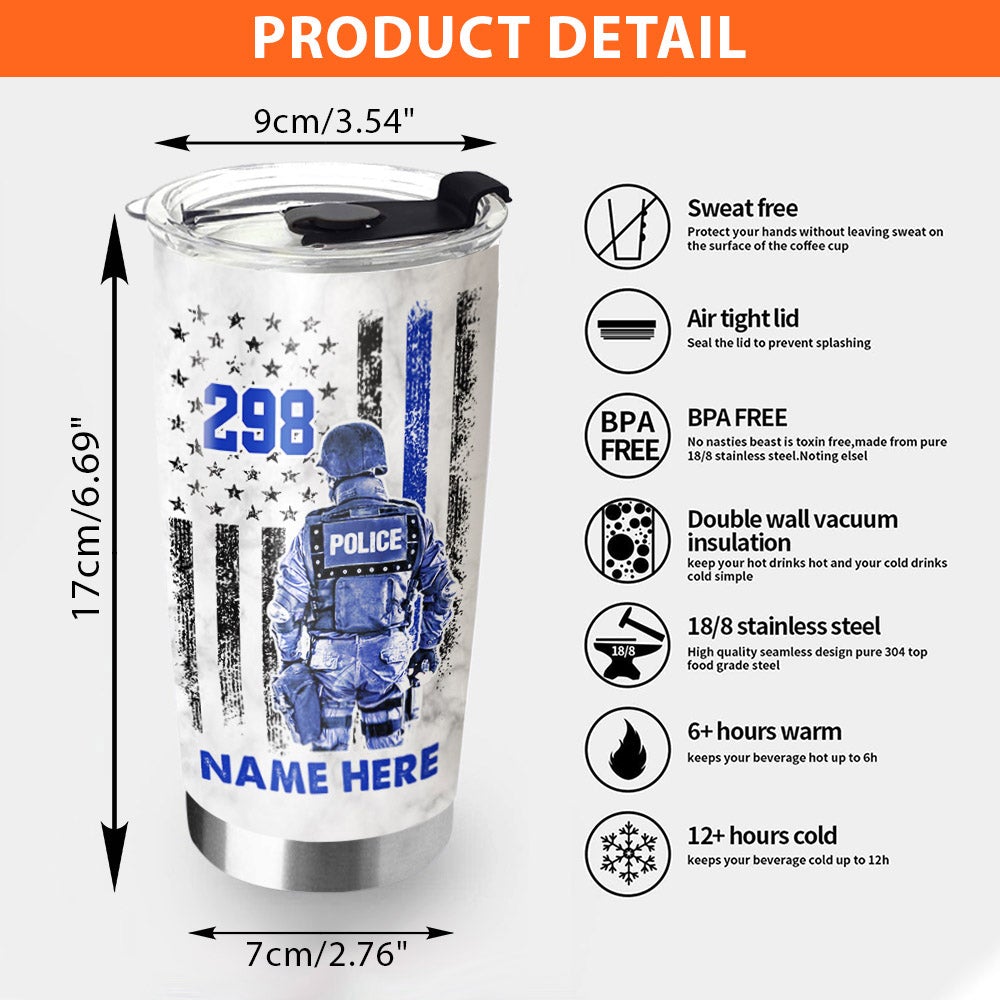 Bulletproof Thin Blue Line Personalized Tumbler Gift For Police - Custom Gifts For Policeman Police Officer