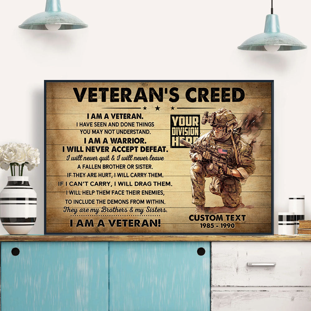 Personalized Poster Canvas Veterans Custom Units Patch Branch Name Gift For Veterans K1702