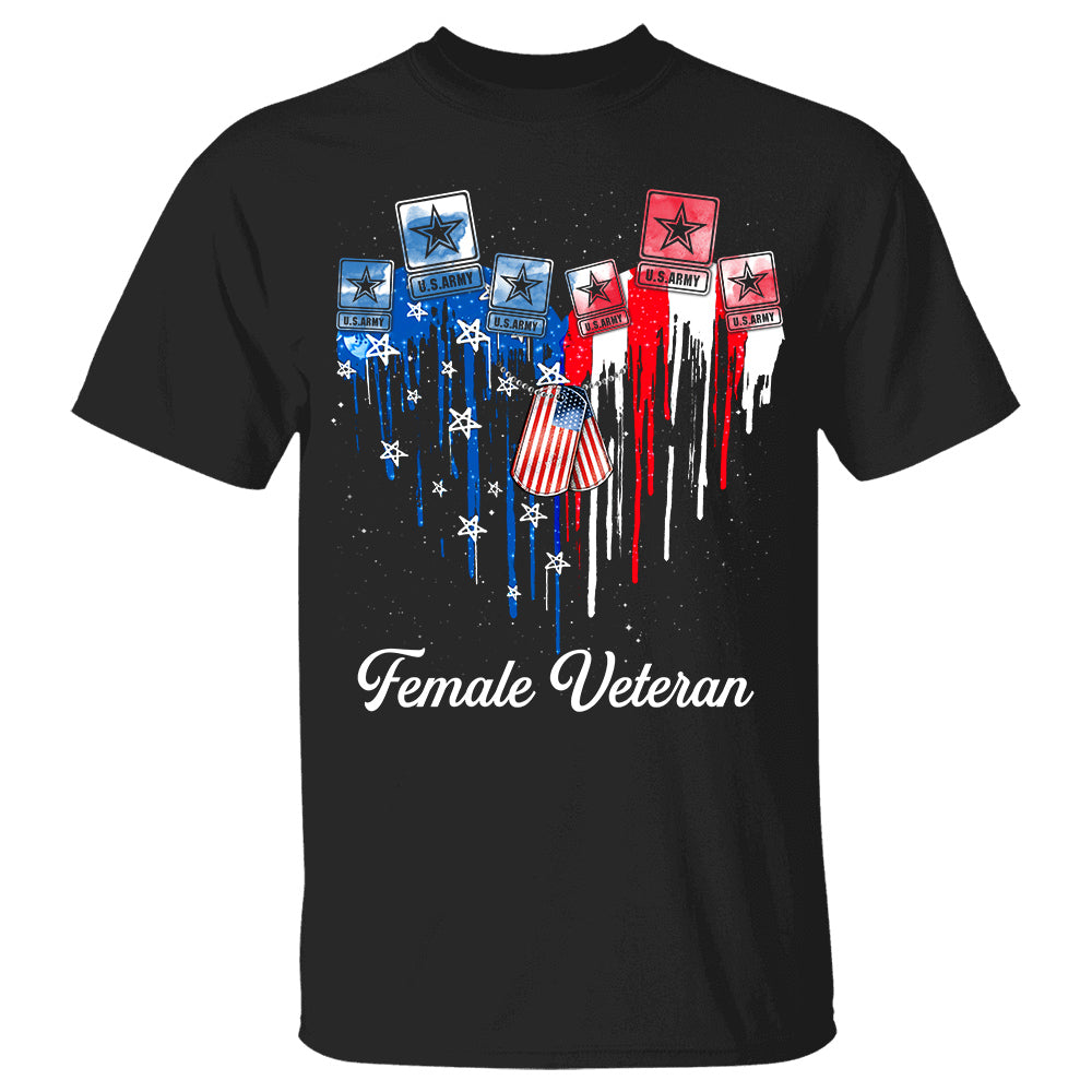 American Flag Heart 4th July Personalized Shirt For Female Veteran H2511