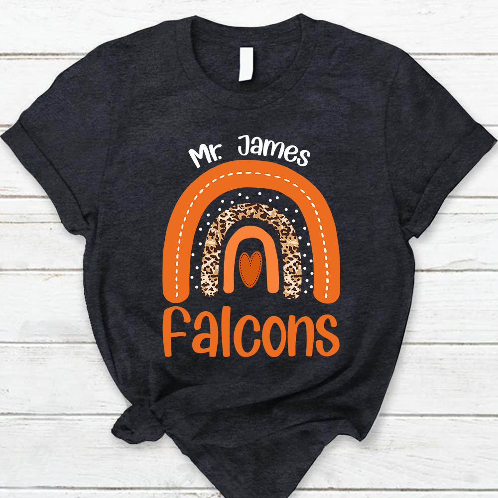 Personalized Falcons Rainbow School Mascot Custom Teacher's Name T- Shirt