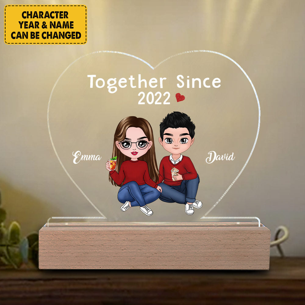 Personalized 3D Led Light Wooden Base Gift For Couple Husband Wife - Together Since Years - Custom Valentine Day Gift