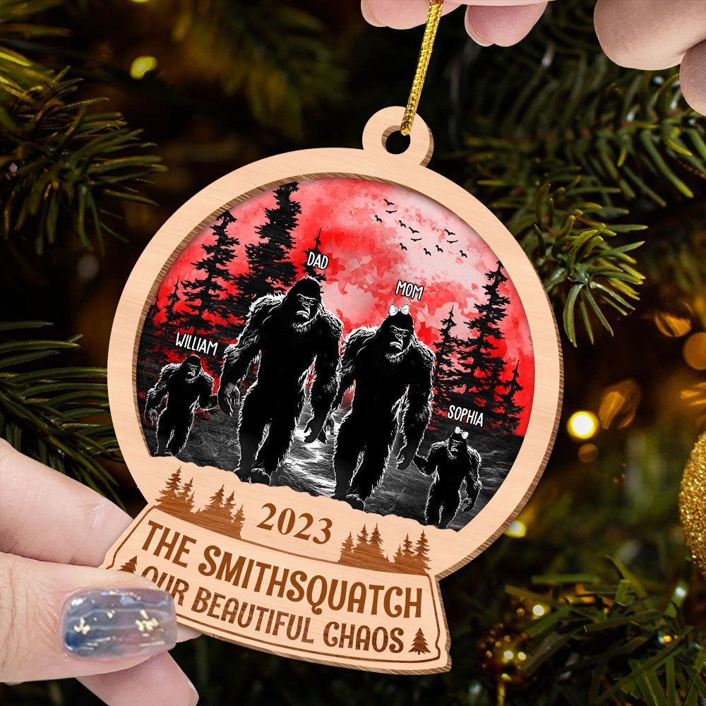 Big Foot Family Personalized 2 Layers Wooden Ornament Gifts For Family, Unique Christmas Gifts, Christmas Tree Decorations