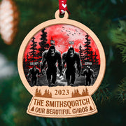 Big Foot Family Personalized 2 Layers Wooden Ornament Gifts For Family, Unique Christmas Gifts, Christmas Tree Decorations