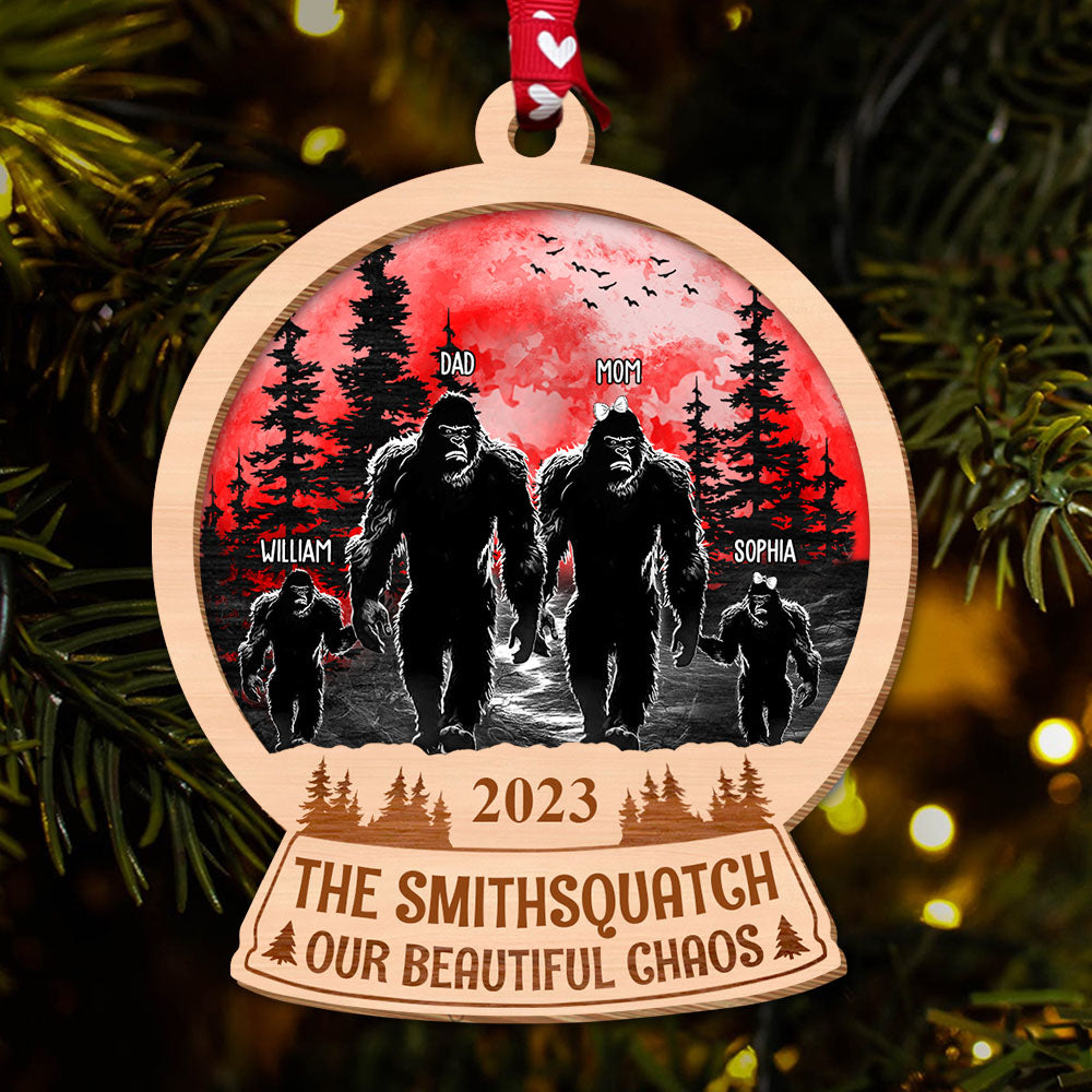 Big Foot Family Personalized 2 Layers Wooden Ornament Gifts For Family, Unique Christmas Gifts, Christmas Tree Decorations