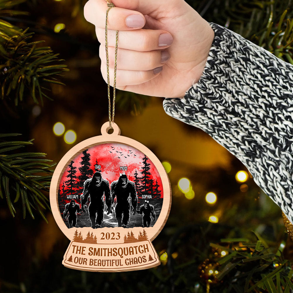 Big Foot Family Personalized 2 Layers Wooden Ornament Gifts For Family, Unique Christmas Gifts, Christmas Tree Decorations