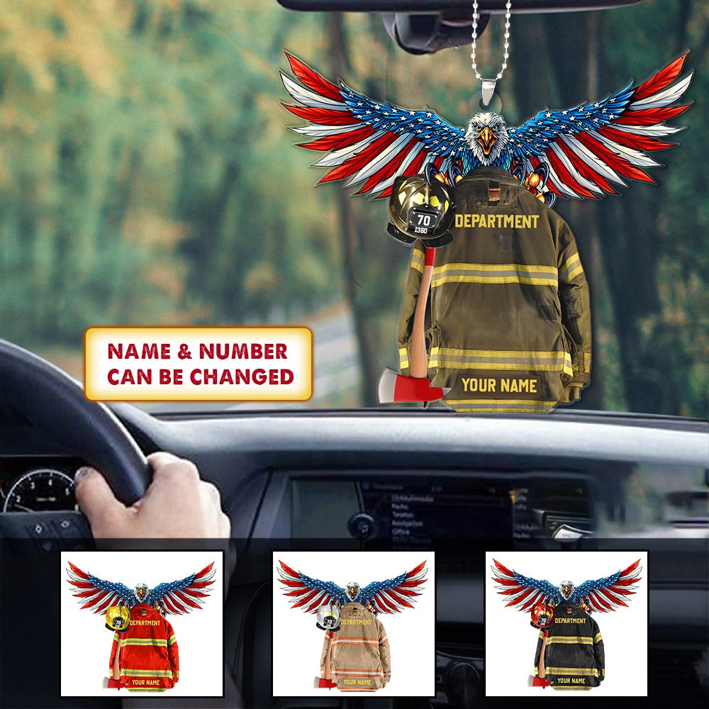 Eagle Thin Red Line Flag Armor Personalized Car Ornament Gifts For Firefighter - Custom Car Ornament Gift For Fireman