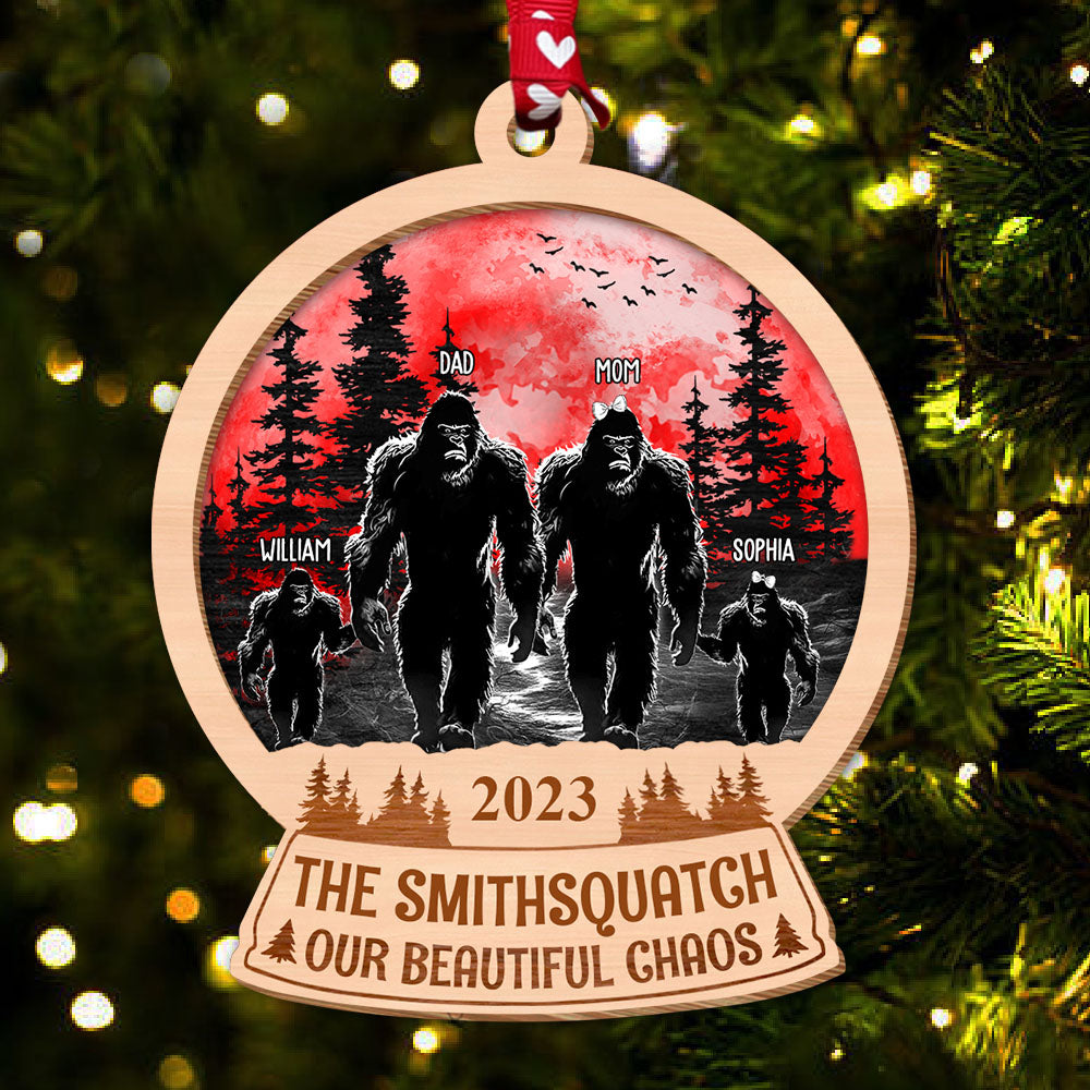Big Foot Family Personalized 2 Layers Wooden Ornament Gifts For Family, Unique Christmas Gifts, Christmas Tree Decorations
