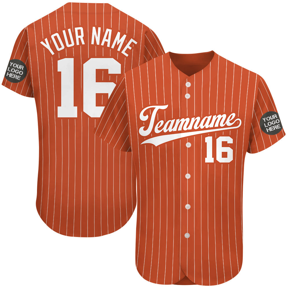 Custom Logo Name Number Texas Orange Pinstripe Baseball Jersey