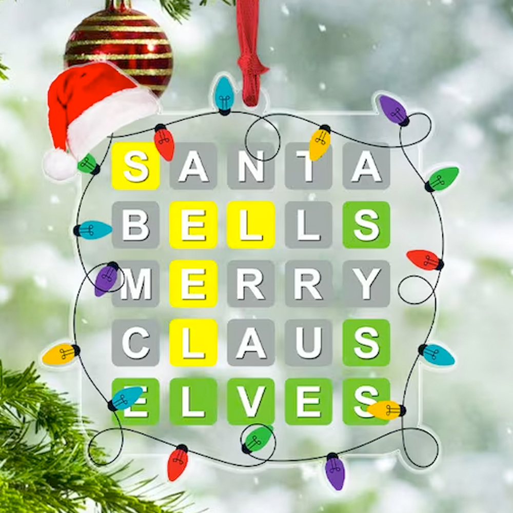 Wordle Ornament, Wordle 2D Christmas Gift, Funny Wordle Lover Gift 2024, Wordle Puzzle Board Ornament, Wordle Gift For Mom Dad