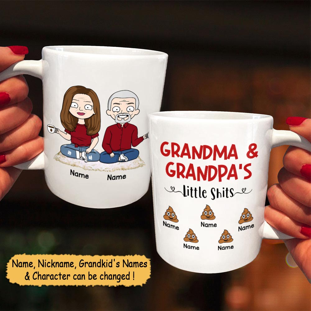 Grandma And Grandpa's Little Shits Funny Personalized Mug For Grandparents