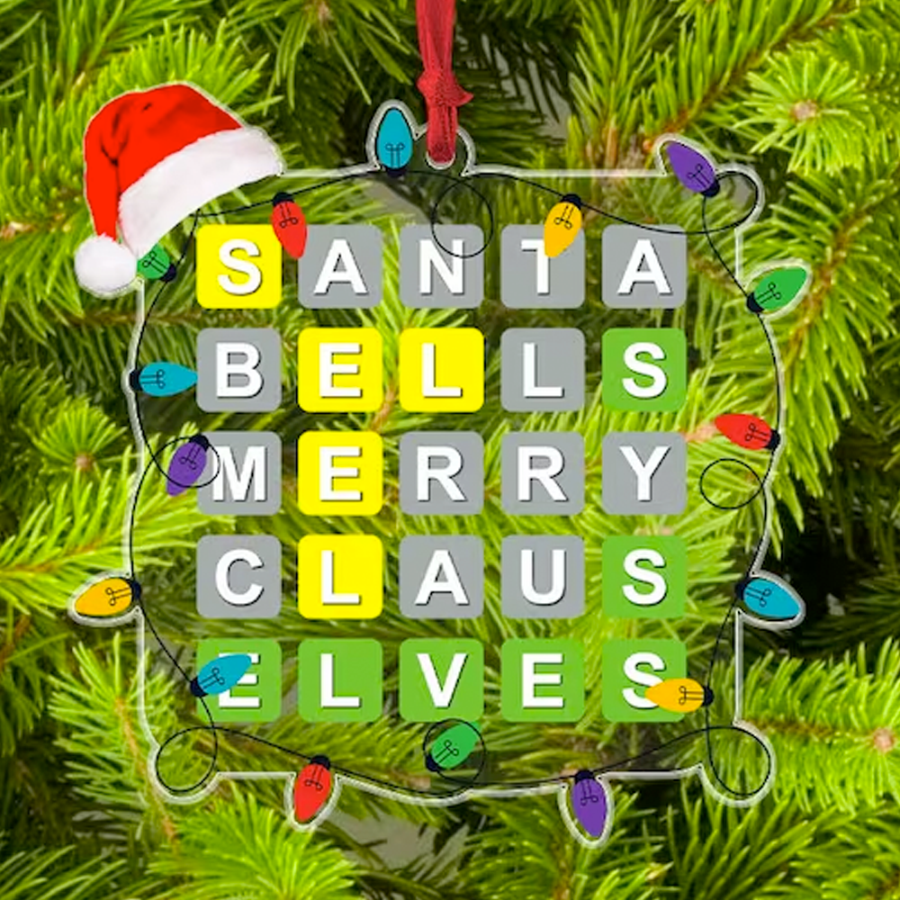 Wordle Ornament, Wordle 2D Christmas Gift, Funny Wordle Lover Gift 2024, Wordle Puzzle Board Ornament, Wordle Gift For Mom Dad