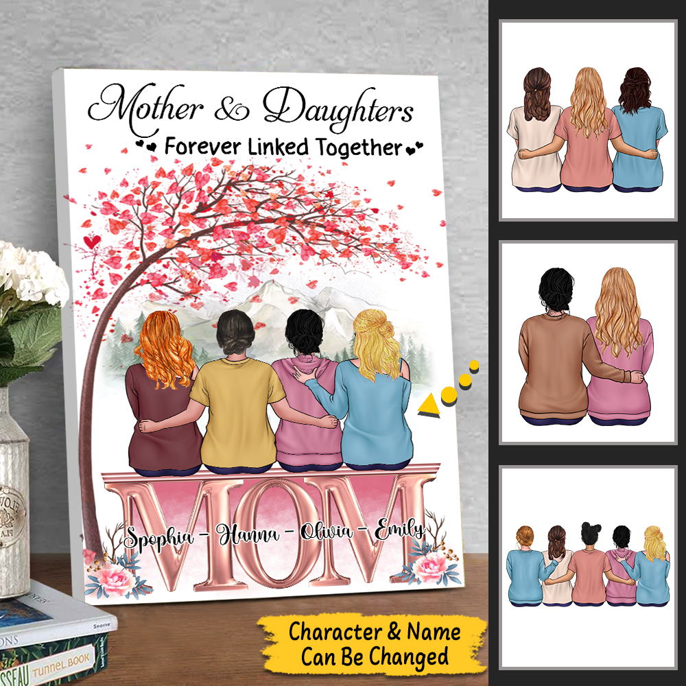 Mother and Daughters Forever Linked Together Personalized Canvas For Mom