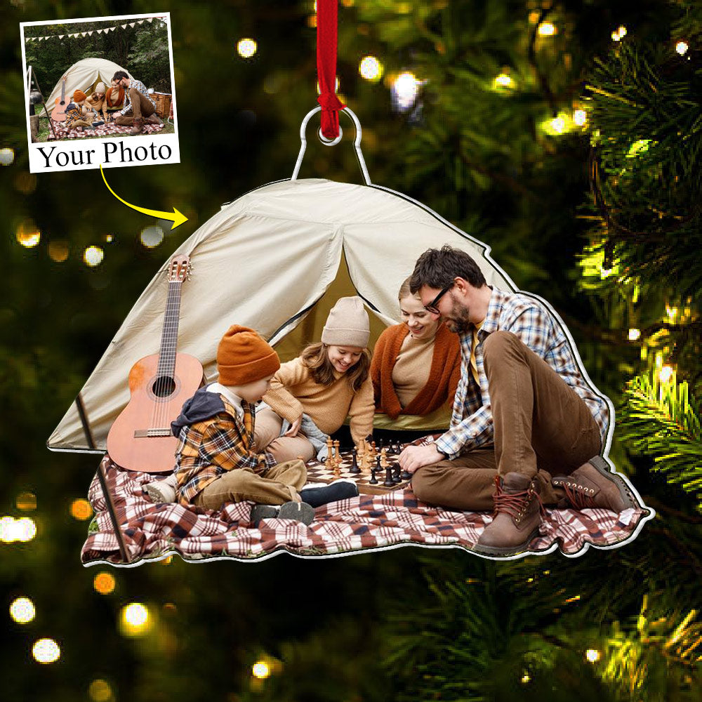Custom Photo Acrylic Ornament Gift For Camping Lovers - Happy Camping For Family & Friends Personalized Upload Photo