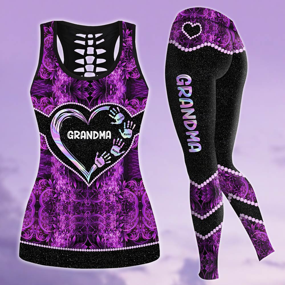 Nana Heart Handprints Hologram Personalized All Over Print Shirt, 3D Hoodie, Tank Top And Legging Set For Grandma