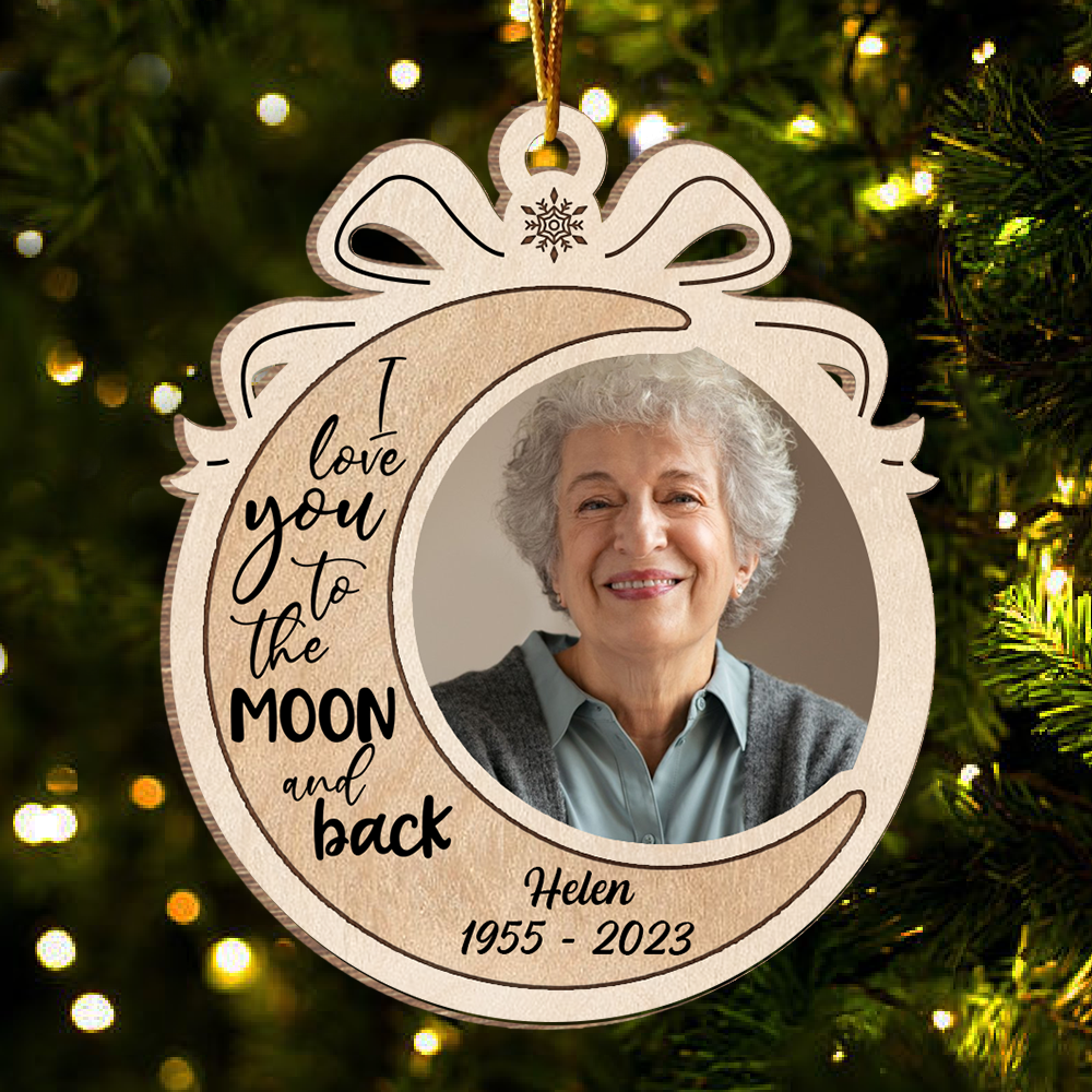 I Love You To The Moon And Back Personalized Wooden Ornament NA02