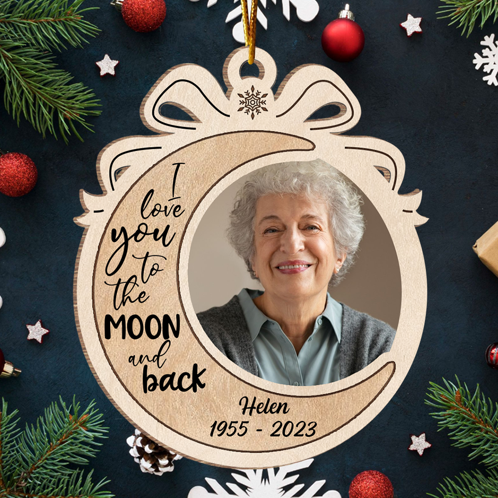 I Love You To The Moon And Back Personalized Wooden Ornament