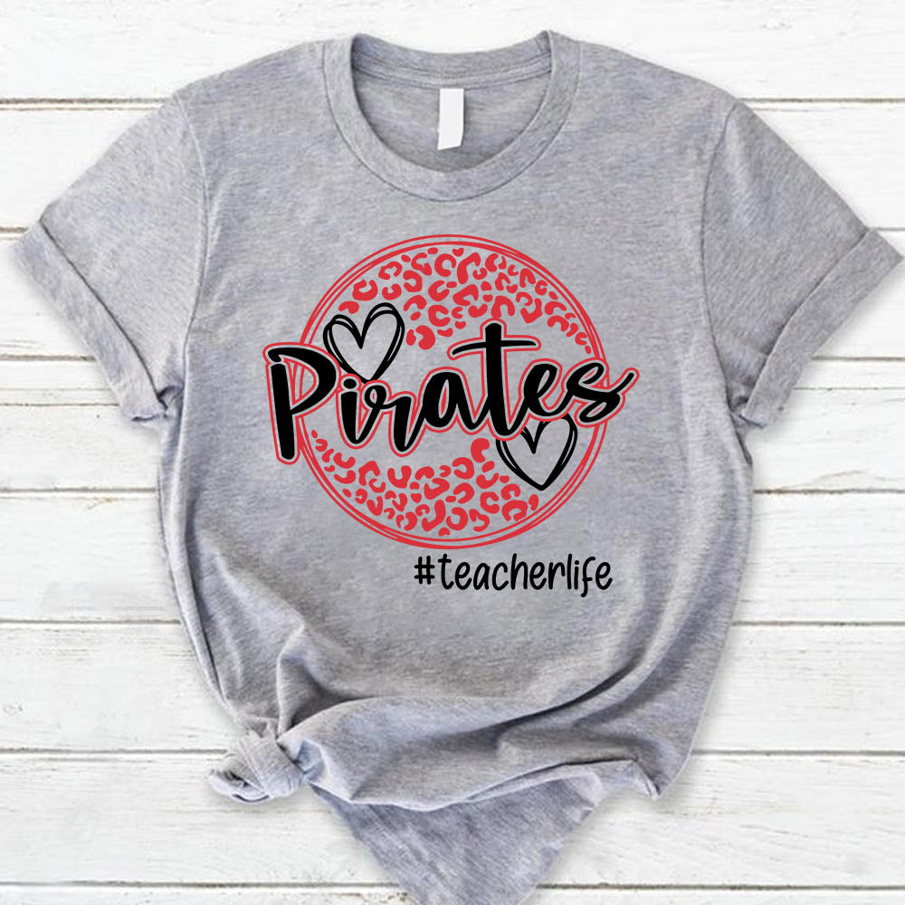 Personalized Pirates Mascot Circle Leopard T-Shirt For Teacher