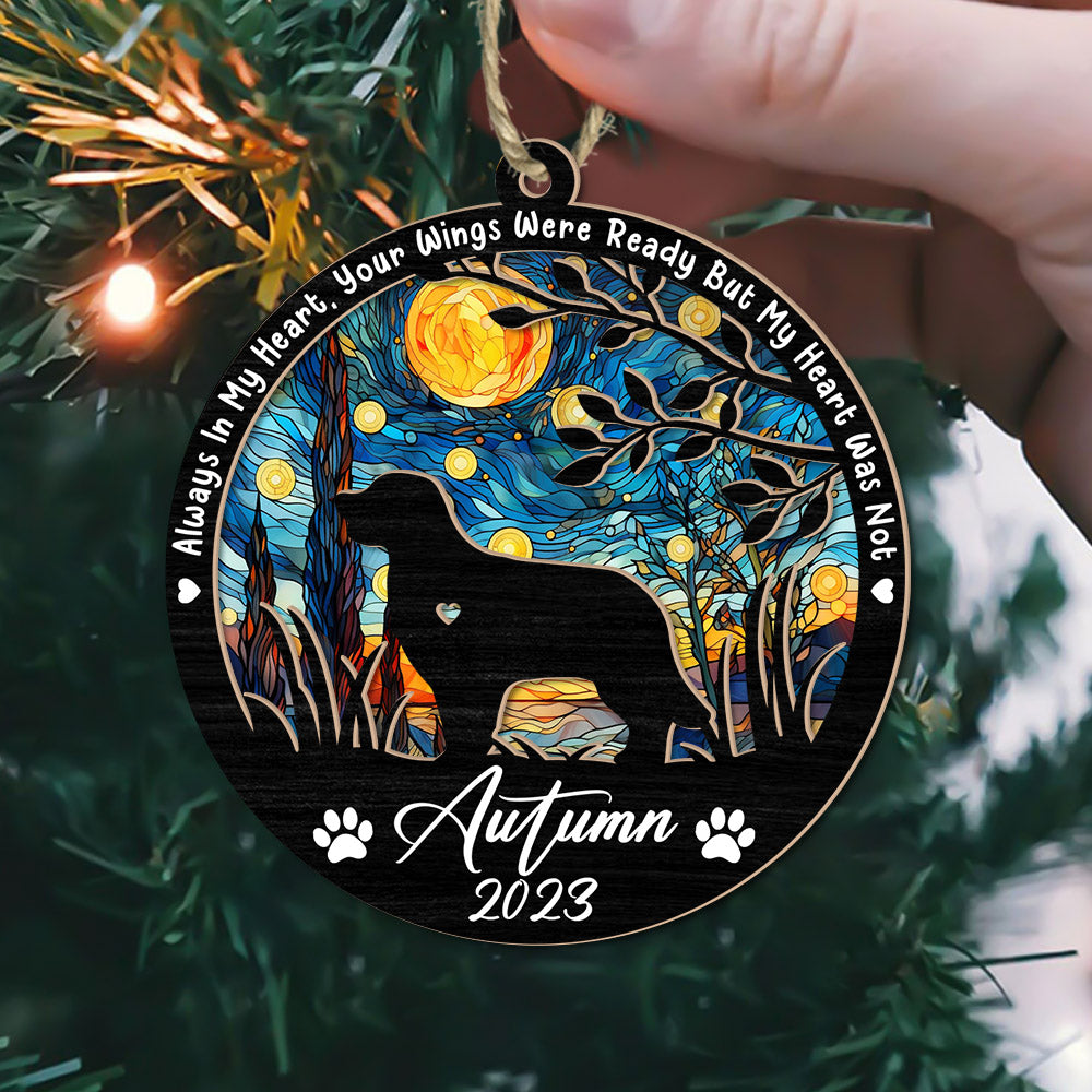 Dog Memorial Suncatcher Personalized Ornament - Loss of Pet Sympathy Gift - Handmade Custom Name And Dog Breed Decor, Engraved Dog Lovers Gift