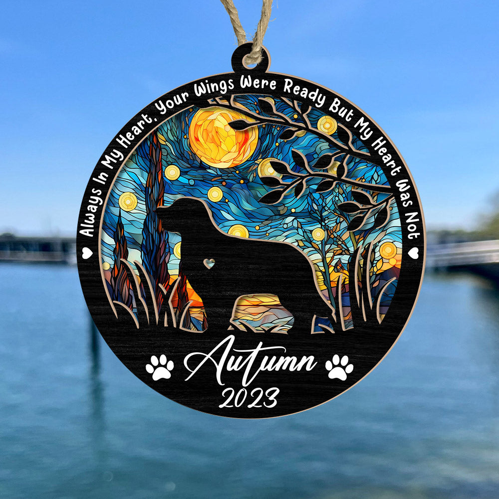 Dog Memorial Suncatcher Personalized Ornament - Loss of Pet Sympathy Gift - Handmade Custom Name And Dog Breed Decor, Engraved Dog Lovers Gift