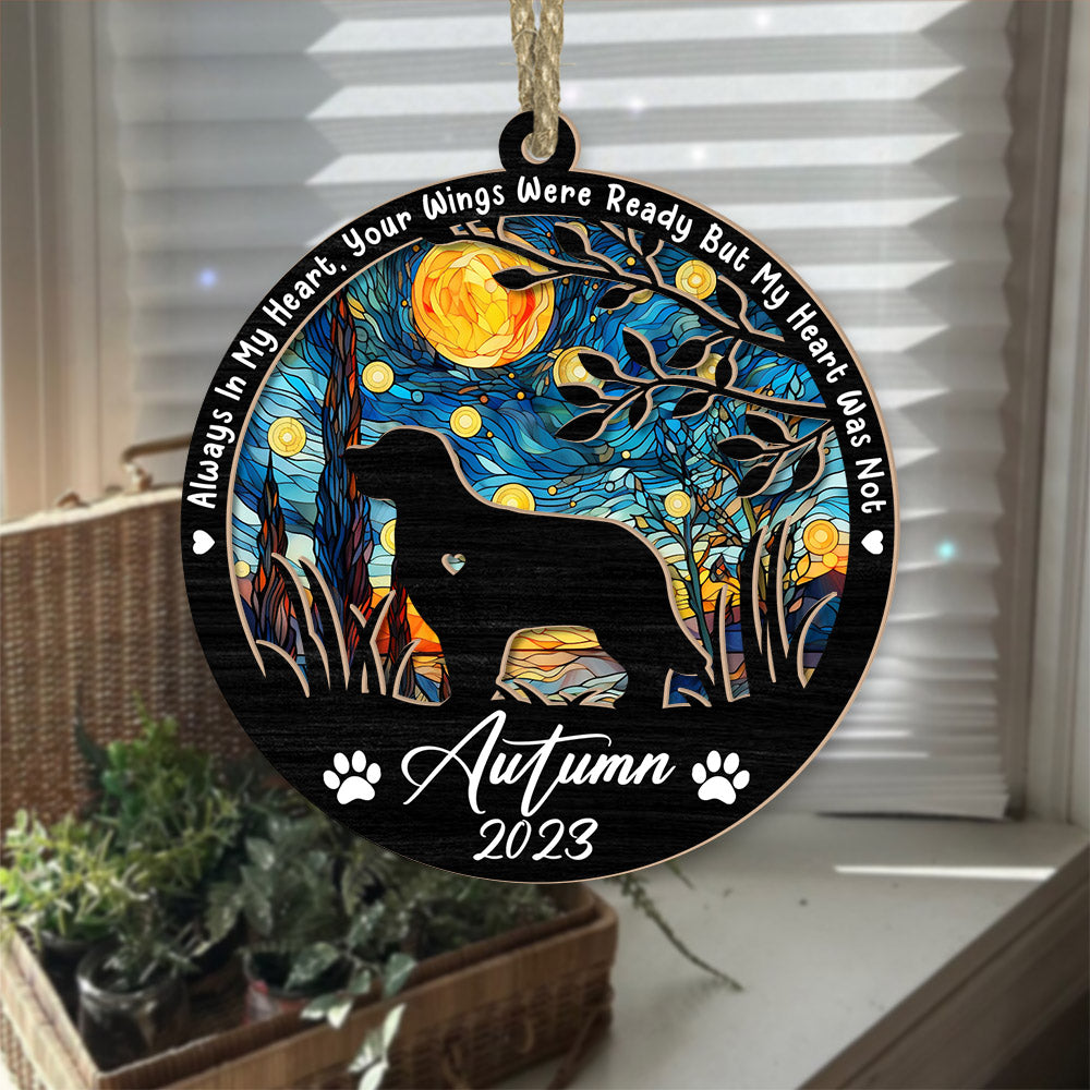 Dog Memorial Suncatcher Personalized Ornament - Loss of Pet Sympathy Gift - Handmade Custom Name And Dog Breed Decor, Engraved Dog Lovers Gift
