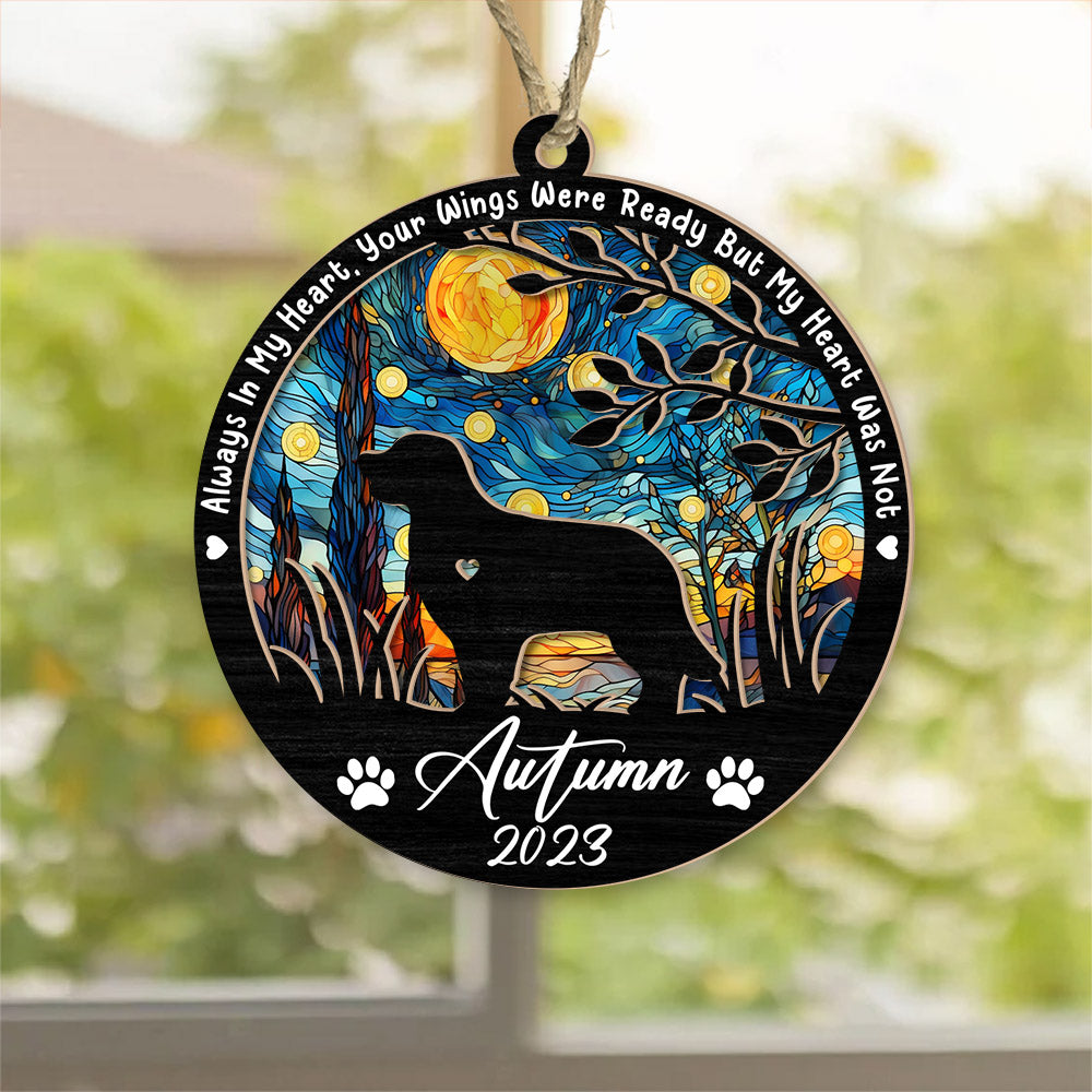 Dog Memorial Suncatcher Personalized Ornament - Loss of Pet Sympathy Gift - Handmade Custom Name And Dog Breed Decor, Engraved Dog Lovers Gift