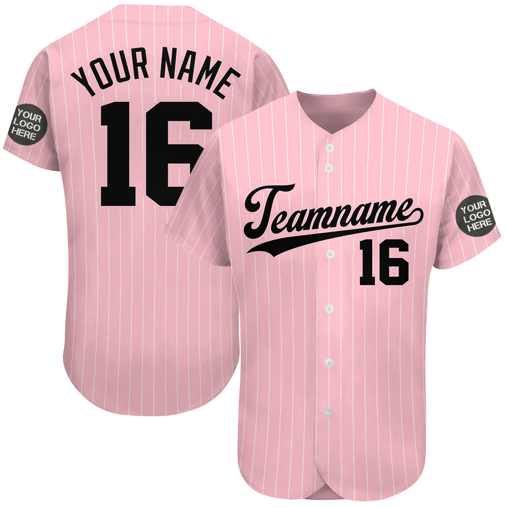 Custom Logo Name Number Pink Pinstripe Baseball Jersey