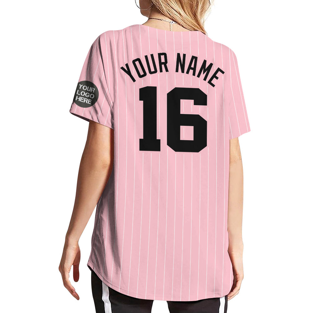 Custom Logo Name Number Pink Pinstripe Baseball Jersey