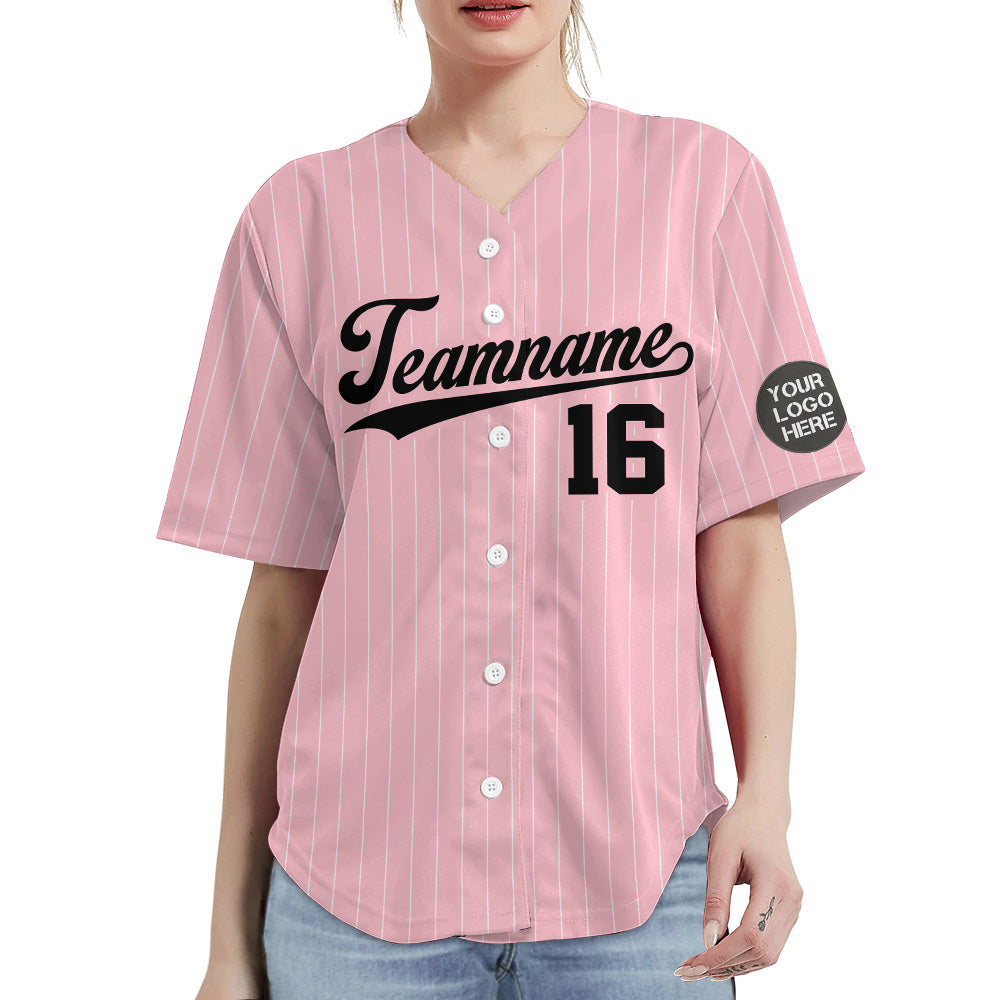 Custom Logo Name Number Pink Pinstripe Baseball Jersey