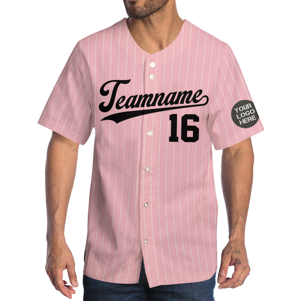Custom Logo Name Number Pink Pinstripe Baseball Jersey